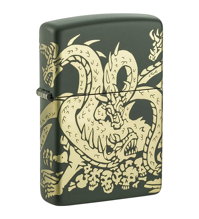 Zippo Dragon Design Green Matte Laser запалка 360°